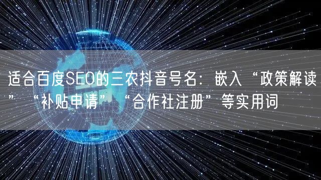 适合百度SEO的三农抖音号名:嵌入“政策解读”“补贴申请”“合作社注册”等实用词