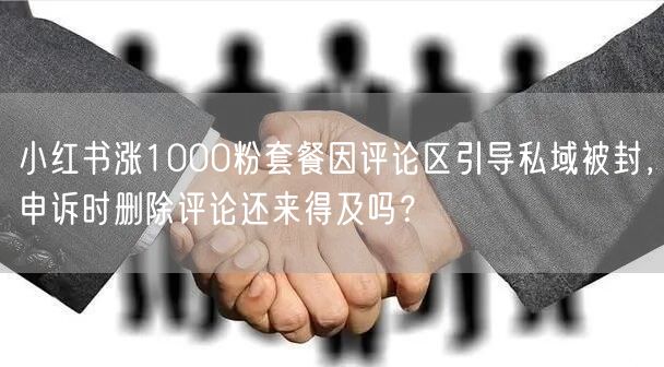 小红书涨1000粉套餐因评论区引导私域被封，申诉时删除评论还来得及吗？