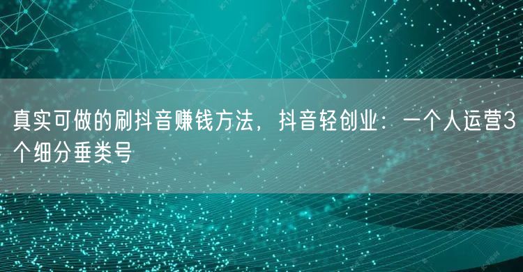 真实可做的刷抖音赚钱方法，抖音轻创业：一个人运营3个细分垂类号